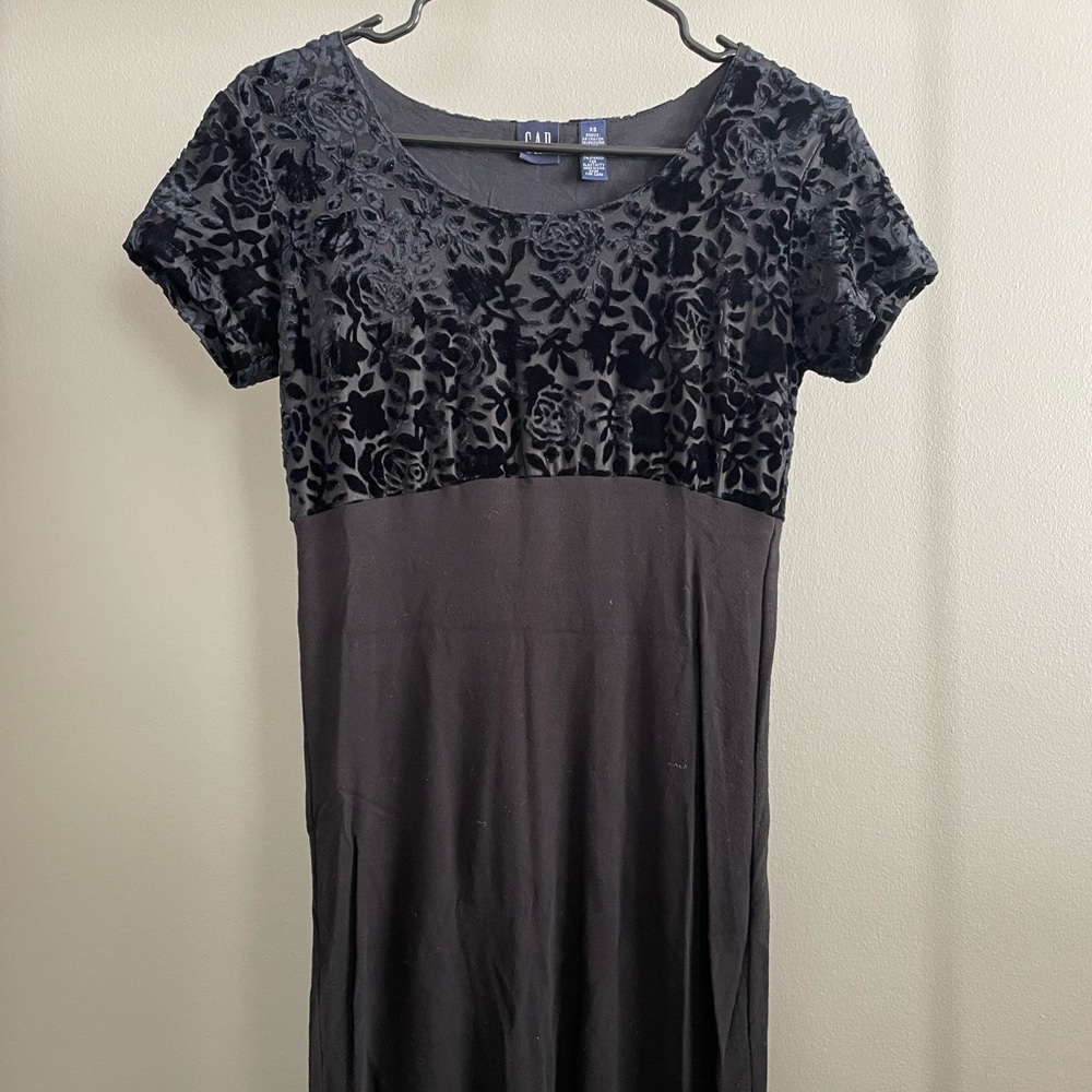 Gap Navy Empire Line Maxi Dress with Velvet Detail Top